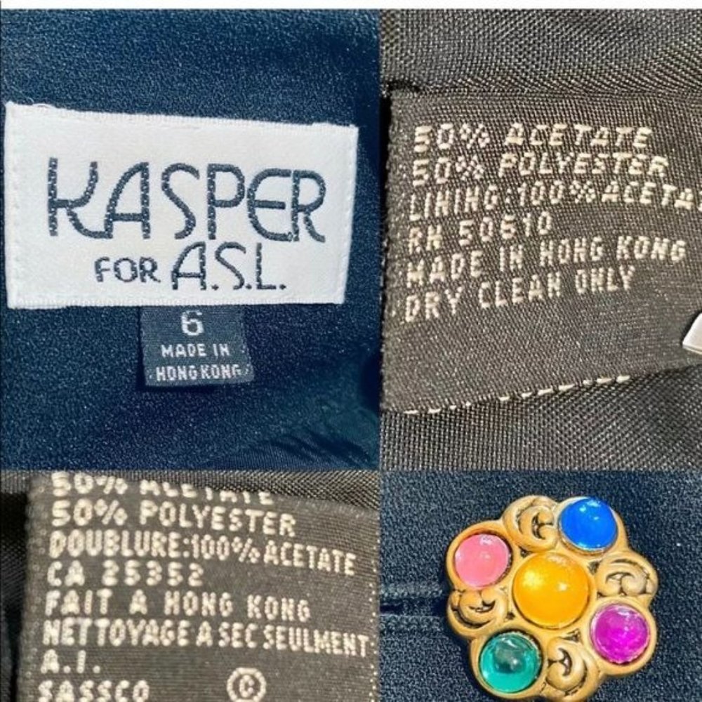Kasper for ASL Jacket & Skirt Suit Set  Womens 90s Vintage Sz 6 Crystal Buttons - Picture 15 of 16